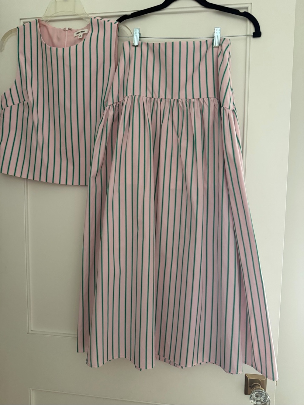 Striped Pink & Green Sleeveless Skirt Set - Women's Two-Piece - Picture 6 of 8